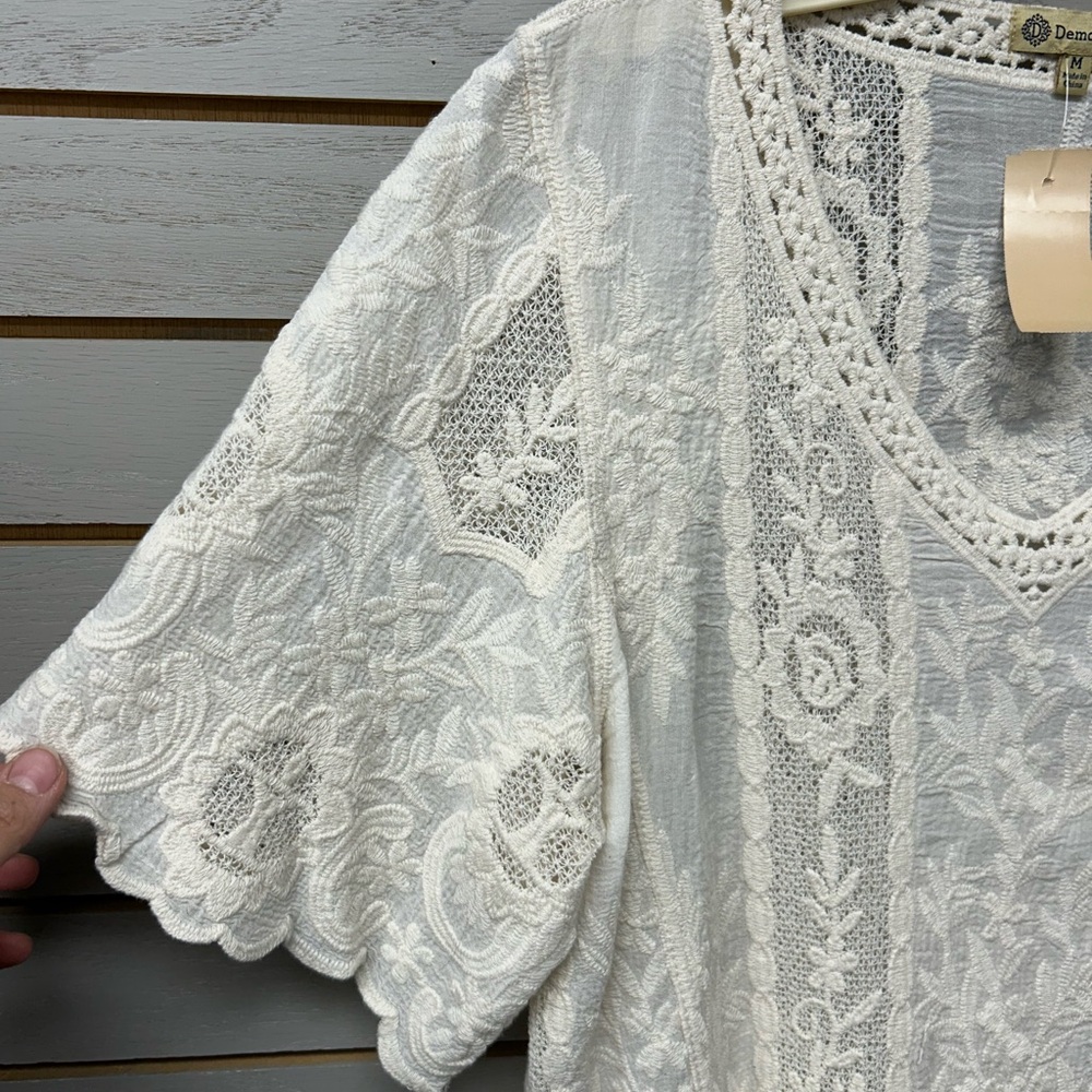 Democracy Cream Lace V-Neck Blouse - Picture 4 of 6